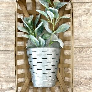 Tobacco Basket With Galvanized Pail Planter Basket Attached Farmstyle Wall Decor